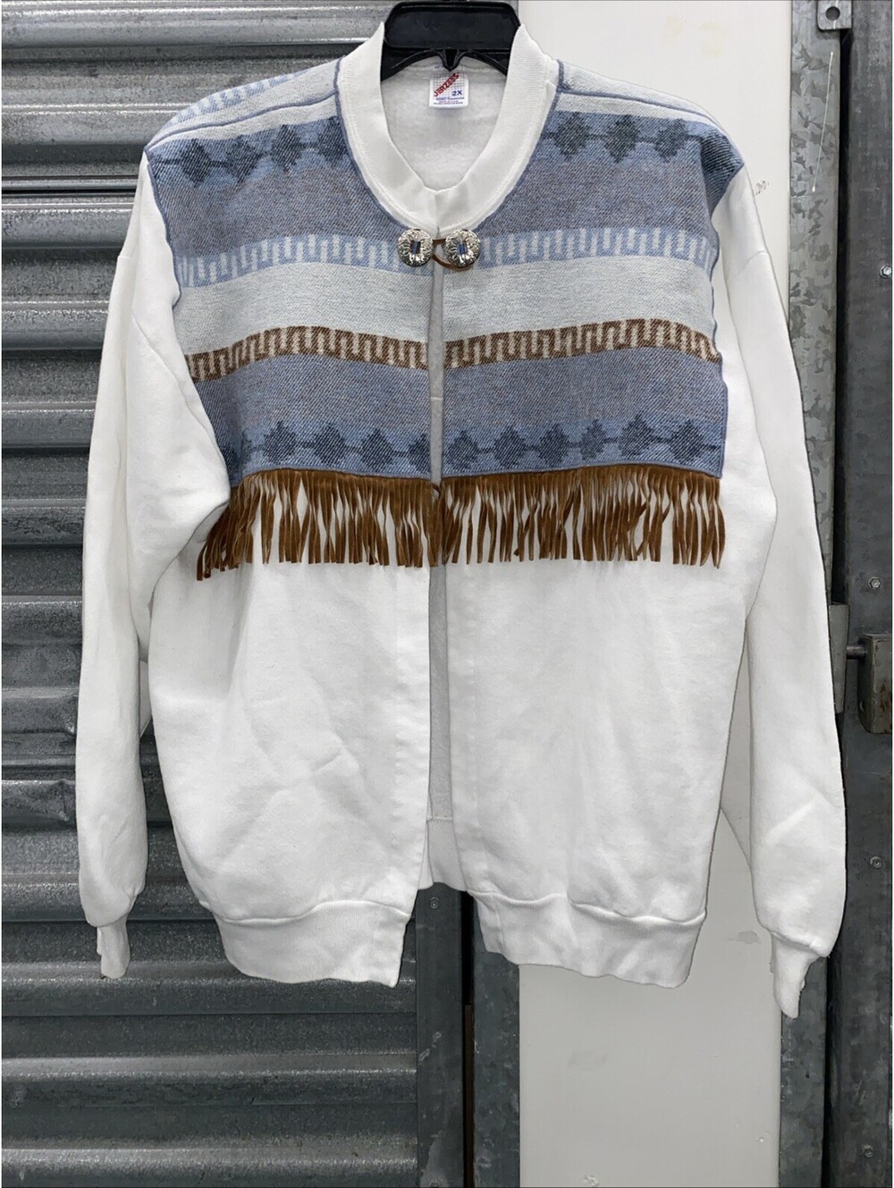 Genuine VINTAGE 1990s Upcycled Jerzees Southwestern Sweatshirt Fringe jacket 2X